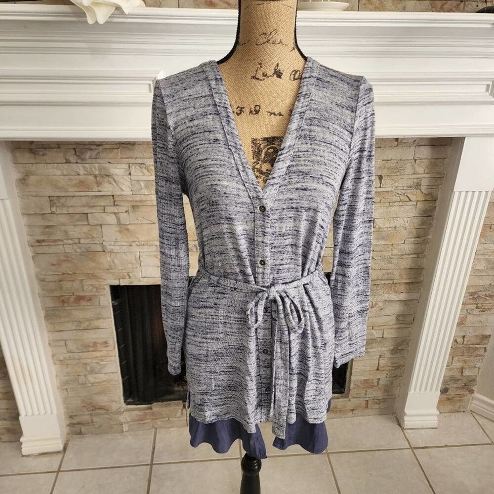 DOLAN blue heathered long buttoned super‎ soft cardigan size medium